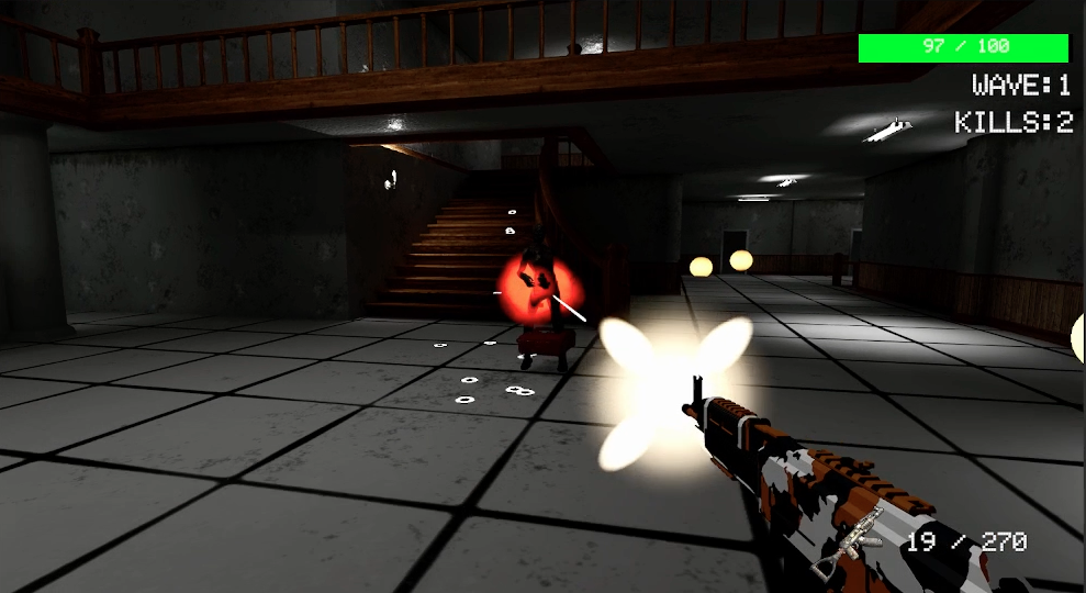 Loot orb on ground dropped by defeated zombie in FPS scene